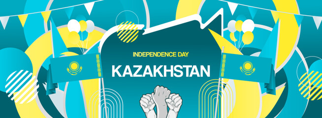 Kazakhstan national or independence day creative banner in flag colors. Modern abstract art for holiday celebration, republic day greeting card, poster sport and music event. Horizontal template