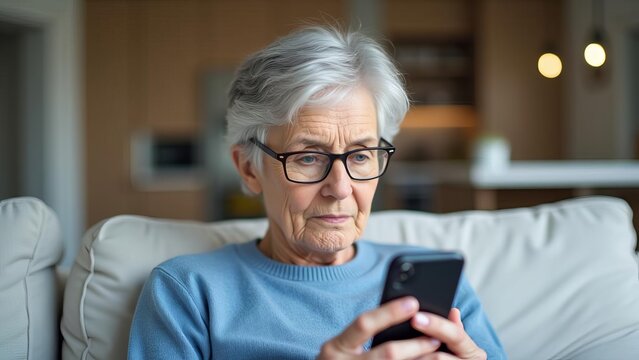 Elderly Woman Using Smartphone: Senior Citizen Embracing Modern Technology for Communication and Information