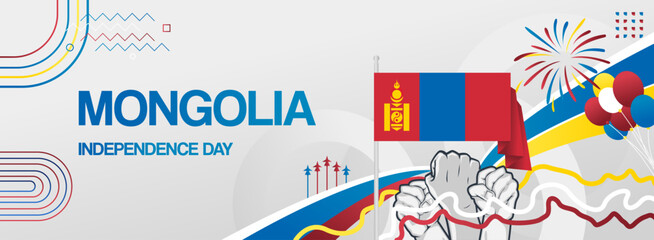 Modern banner for Mongolia national day with flag. Abstract background for holiday celebration, independence day greeting card, poster sport and music event. Horizontal templates