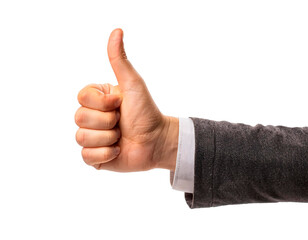 White hand with thumb up, making the ok symbol. with white background isolate