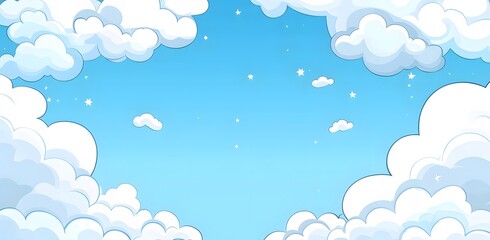 Cartoon Clouds and Stars in a Blue Sky.