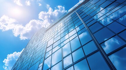 Fototapeta premium Modern Building Facade Under Clear Blue Sky