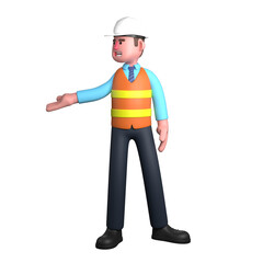 3D Design Architect Male. An Architect stands with his right hand extended to the side with the palm facing up. Professional Illustration