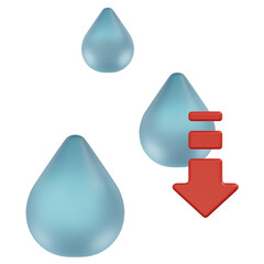 water dehydration with red down arrow 3d render illustration