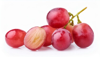 Obraz premium Red sweet grapes and grape slice isolated on white background