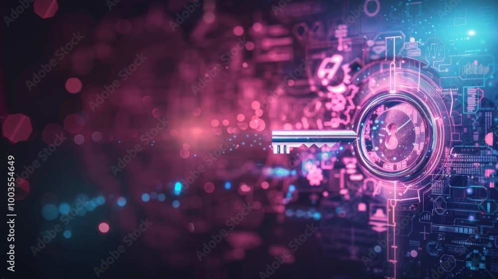 Poster abstract business solution with key and lock