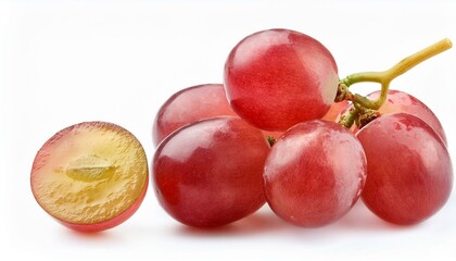 Red sweet grapes and grape slice isolated on white background