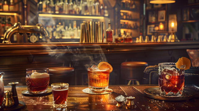 A sustainable cocktail bar, featuring house-made syrups, recycled garnishes, and locally sourced ingredients, with eco-friendly bartending practices integrated into the design, creating a rustic yet m