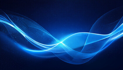 Abstract wave pattern radiating blue light against a deep black backdrop.
