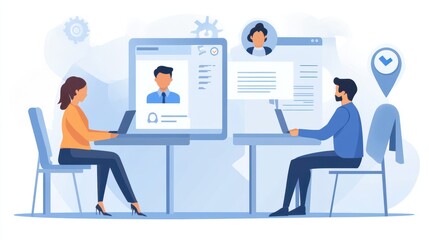 Fototapeta premium Remote hiring and online job interview concept. HR work with CV and application letter review to find best candidate for job position. Modern, digital approach to recruitment and selection process