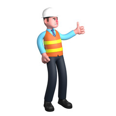 Illustrative 3D Male Architect. An Architect stands facing left with his left hand pointing his thumb. Professional