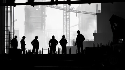 silhouette business industrial engineer construction team working together.