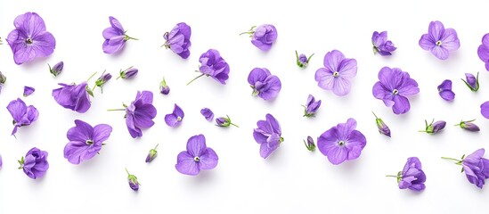 Purple Flowers Scattered on White Background