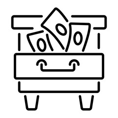 Cash drawer icon in outline style