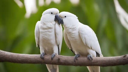Obraz premium White Parrots Bird Standing on Brach of Trees Wildlife Photography