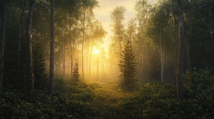 Naklejka premium sunrise in the forest