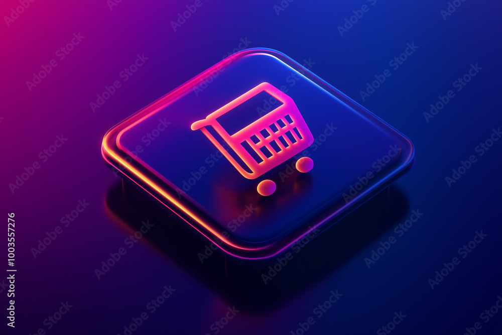 Poster e-commerce add to cart button illustrated with vibrant graphics and shopping icons, displayed on a d
