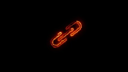 Obraz premium Simple link icon, metal chain, hyperlink symbol. Orange neon style
