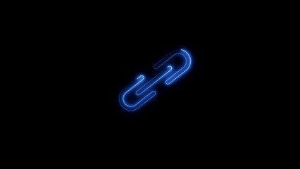 Simple link icon, metal chain, hyperlink symbol. Orange neon style