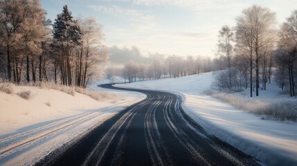 winter road and cold day