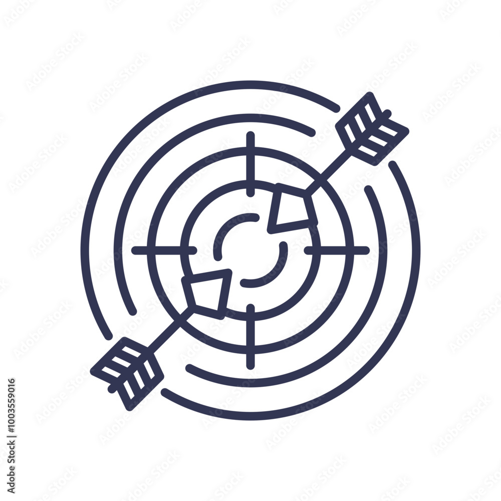 Poster two arrows hitting the center of a target, symbolizing precision and accuracy in targeting.