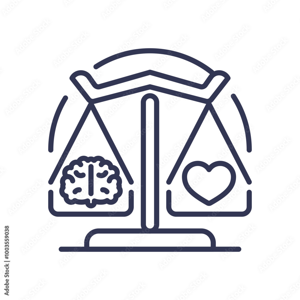 Aufkleber a balanced scale with a brain and a heart symbolizes harmony between intellect and emotions.