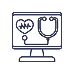 Illustration of a computer monitor with a stethoscope and heart, symbolizing DeviceHealthChecks.