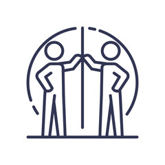 Two stick figures facing each other with a mirror between them, symbolizing self-reflection and introspection.