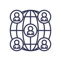 Illustration of interconnected people around a globe, symbolizing global ethnic diversity and unity.