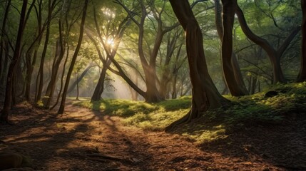Fototapeta premium Sunlight Illuminating a Forest Path