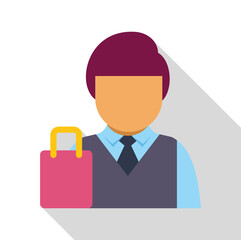Businessman holding a shopping bag, flat icon design with long shadow