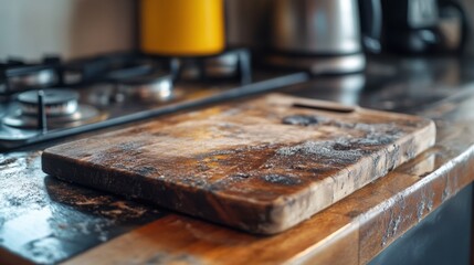 Mold appearing on a wooden cutting board in a kitchen, showing how damp materials can be