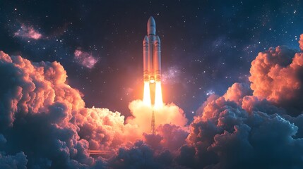 Space rocket launch. 3d render. 