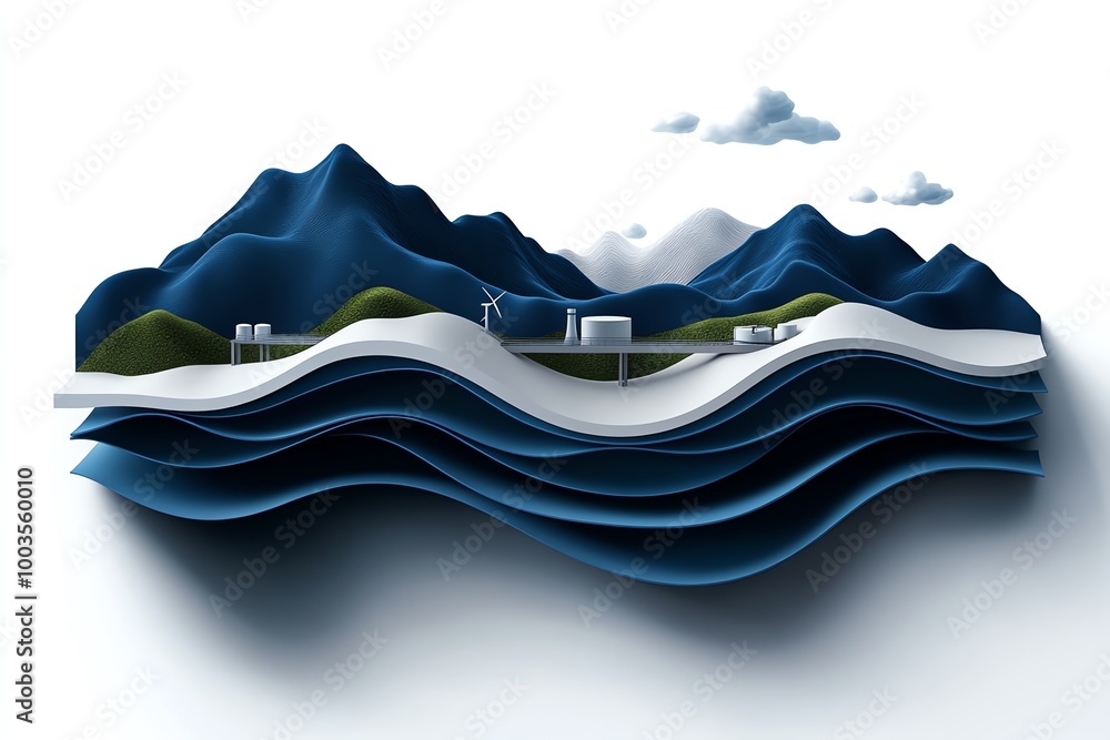 Poster abstract representation of carbon capture, with clean lines showing the process of capturing co2 in 