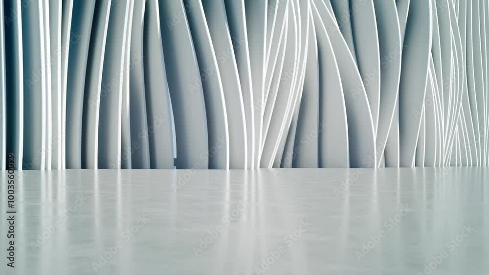 Poster 3d render of abstract wavy structure, futuristic architecture with empty concrete floor