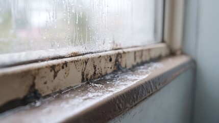 Mold forming around the edges of a kitchen window due to condensation, explaining how
