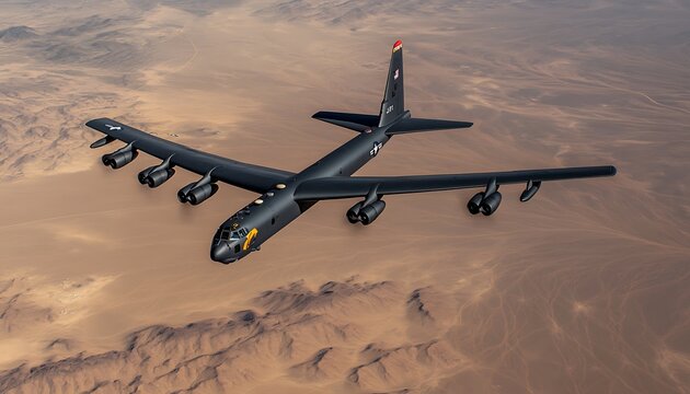 B-52 Stratofortress Flying Over a Desert Landscape