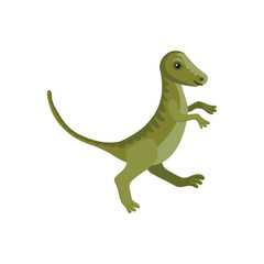 vector drawing green dinosaur, cartoon element isolated at white background, hand drawn illustration