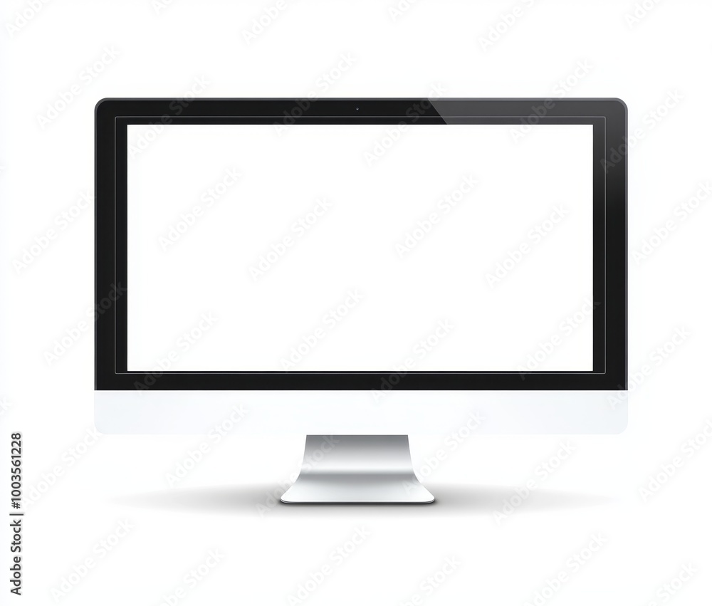 Poster Modern computer monitor with blank white screen isolated on white background.