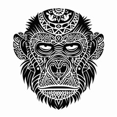Monkey head silhouette adorned with intricate tribal patterns.