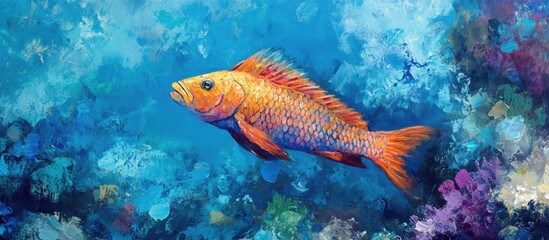 Fototapeta premium Painting of Creole wrasse swimming in vibrant blue waters