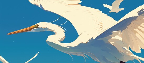 Depiction of a great white egret also known as a white heron showcasing its elegance and beauty