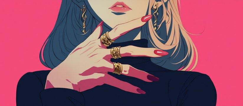 Artistic depiction of elegant hands showcasing polished manicured nails and nail enhancements