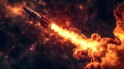 Space rocket launch. 3d render. 
