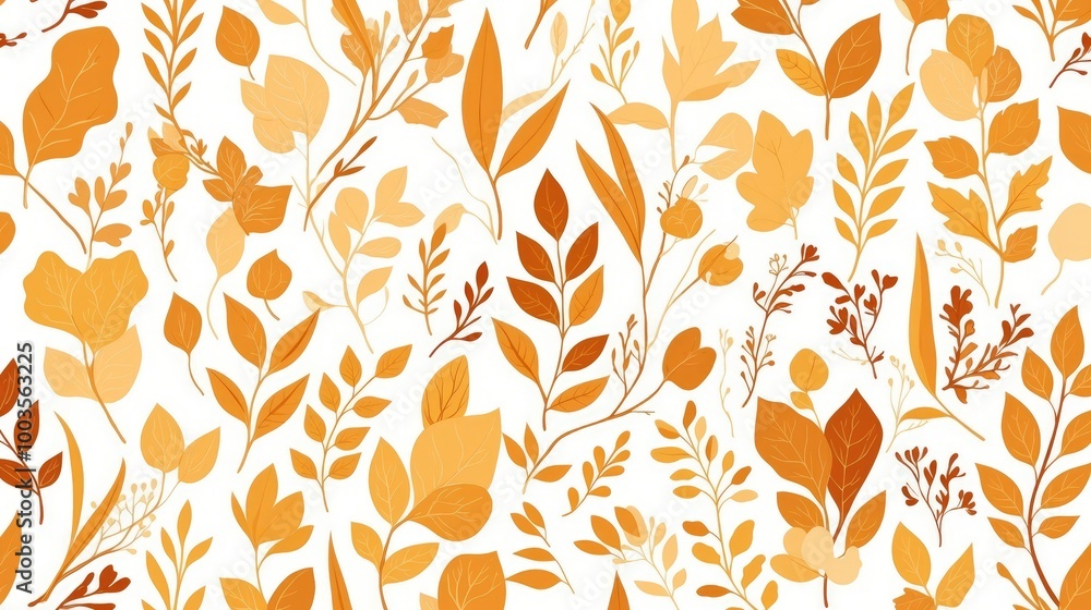 Poster light orange abstract vector pattern featuring natural style leaves and branches on a white backgrou