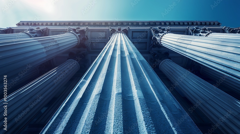 Poster low angle view of classical columns in perspective, creating a strong and elegant architectural imag