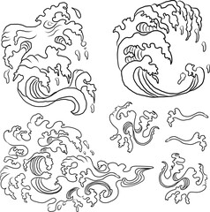 Chinese cloud vector for coloring book and printing on white background.Traditional Japanese culture element for tattoo design and idea.Cloud and wave illustration.Clip art.