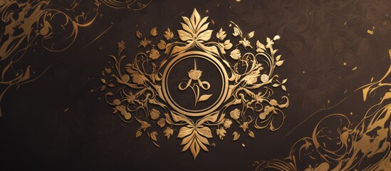 Graphic design featuring monograms and floral patterns on a dark textured background Suitable for wallpaper murals and decorative cards Blending classic and modern styles