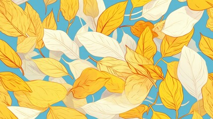 Fototapeta premium Light blue and yellow vector hand painted background featuring an abstract pattern of colorful leaves ideal for coloring books and pages for children