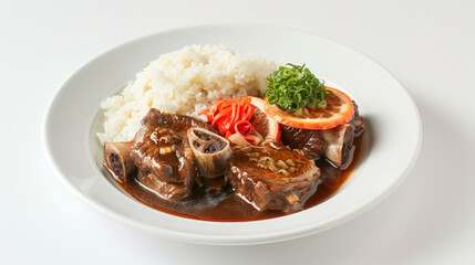 Ginger-Soy Veal Osso Buco on White: Rich Broth, Vibrant Pickled Ginger, Steamed Jasmine Rice